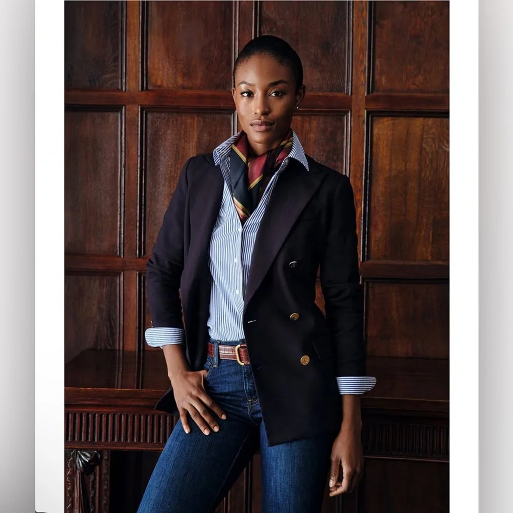 NWT Lauren Ralph Lauren Navy Double-Breasted Wool Crepe Blazer size 16 - Picture 6 of 12